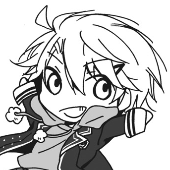 ID: Chibi-style art of E-ki from Shuuen no Shiori, from the fourth light novel. Artist is Yuki Amino.